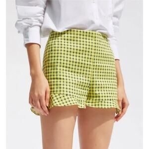ZARA High-Waisted Shorts – Yellow Checkered Cotton Blend - Size Medium